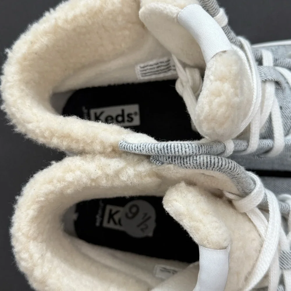 Keds Kickstart Hi Top TRX Shearling Sherpa Sneaker Shoe Women 9.5 Denim Lace Up